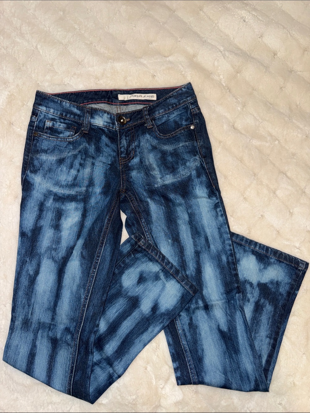 Dkny Women's Blue Tie-Dye Boot Cut Jeans Vintage 2010